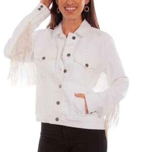 Scully White Denim Beaded Fringe Western Jacket XL Cowgirl Festival Bridal